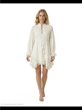 Boho Women's White Midi Dress with Ruffle Hem